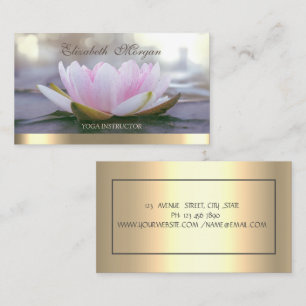 Tarjeta De Visita Elegante Loto Rosa Profesional con Franja Dorada Y