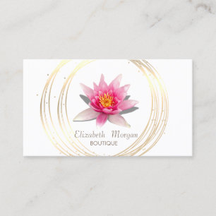 Tarjeta De Visita Elegante lotus de acuarela con círculos dorados en