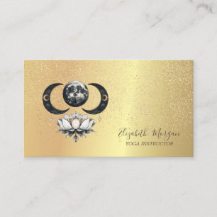 Tarjeta De Visita Elegante Lotus de Luna en Confeti de Oro Yoga