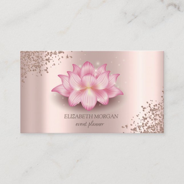 Tarjeta De Visita Elegante Lotus de Oro Rosa con Diamantes de Moda (Anverso)