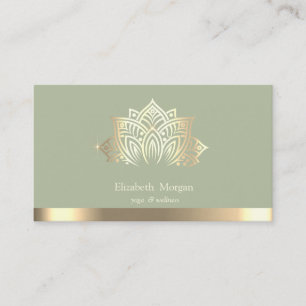 Tarjeta De Visita Elegante lotus dorado a rayas verde menta