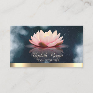 Tarjeta De Visita Elegante Lotus Dorado Estriado Azul Marino Yoga