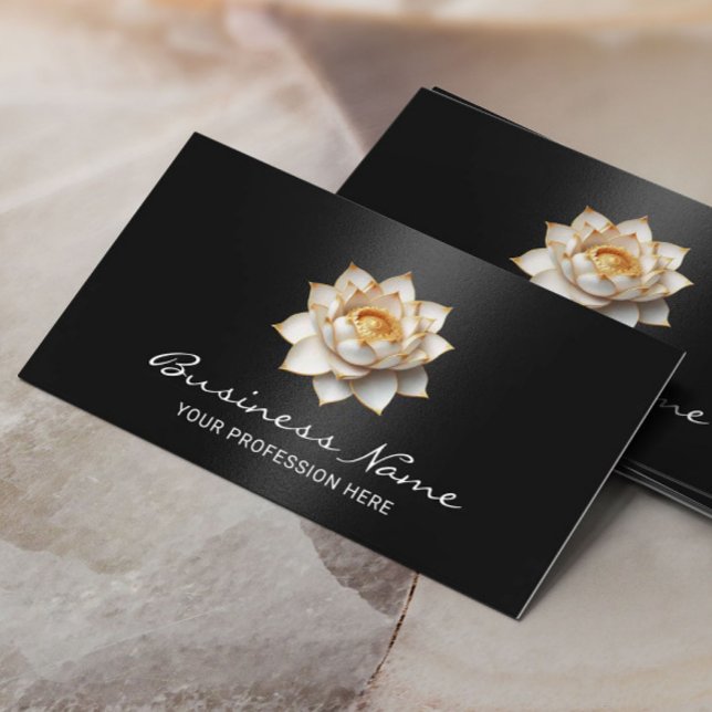 Tarjeta De Visita Elegante Lotus Flower Moderno Salón Negro y SPA (Subido por el creador)