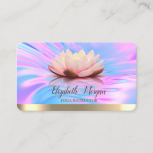Tarjeta De Visita Elegante Lotus Franja de Oro Holográfico Yoga 