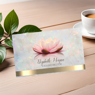 Tarjeta De Visita Elegante Lotus Franja Dorada Yoga Opalo