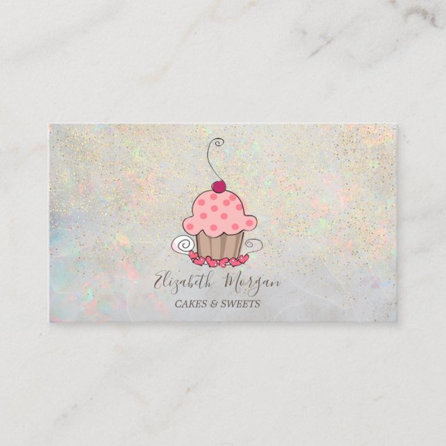 Tarjeta De Visita Elegante Lotus Gold Confetti Cupcake Opal (Anverso)