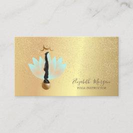 Tarjeta De Visita Elegante Lotus Gold Confetti Yoga Silhouette Moon
