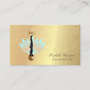 Tarjeta De Visita Elegante Lotus Gold Confetti Yoga Silhouette Moon