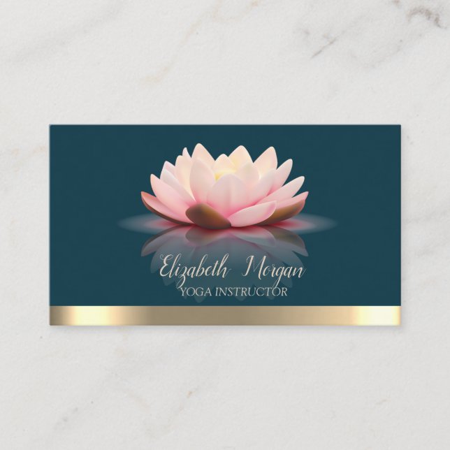 Tarjeta De Visita Elegante Lotus Gold Stripe Yoga (Anverso)