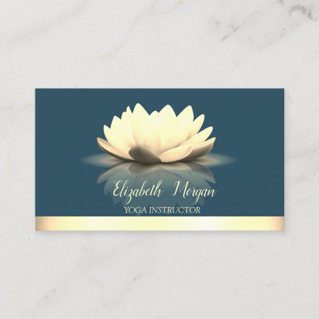 Tarjeta De Visita Elegante Lotus Gold Stripe Yoga (Anverso)