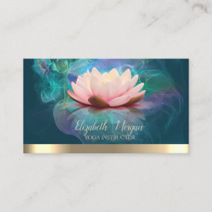 Tarjeta De Visita Elegante Lotus Gold Stripe Yoga Holographic Ink