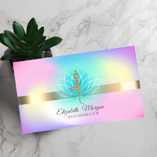 Tarjeta De Visita Elegante Lotus Holográfico Yoga Brillo Chica