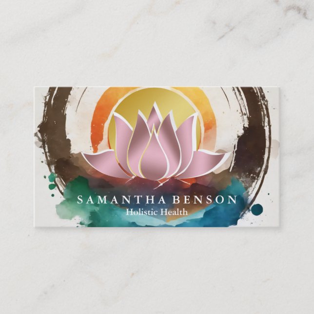 Tarjeta De Visita Elegante Lotus Mandala Yoga Salud Holística (Anverso)