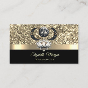 Tarjeta De Visita Elegante Lotus Moon Purpurina Celestial Yoga de Or