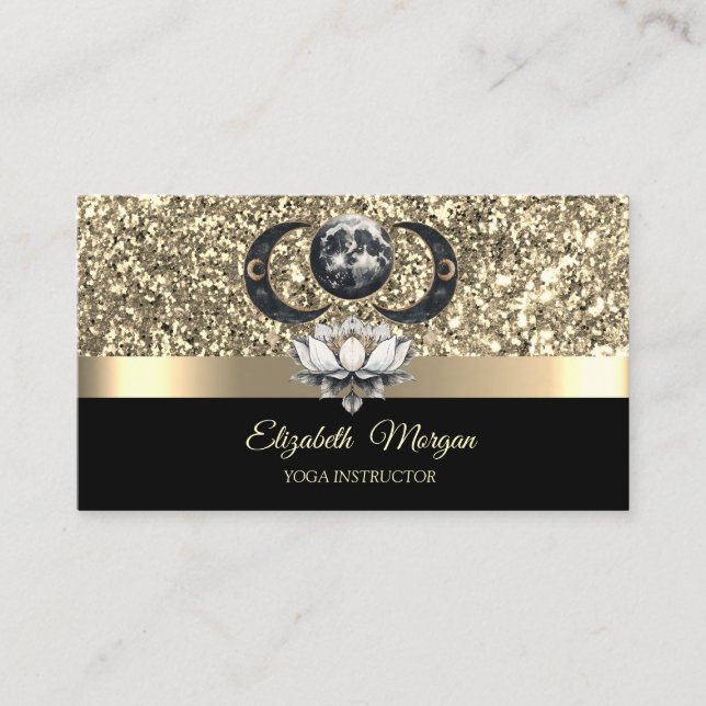 Tarjeta De Visita Elegante Lotus Moon Purpurina Celestial Yoga de Or (Anverso)