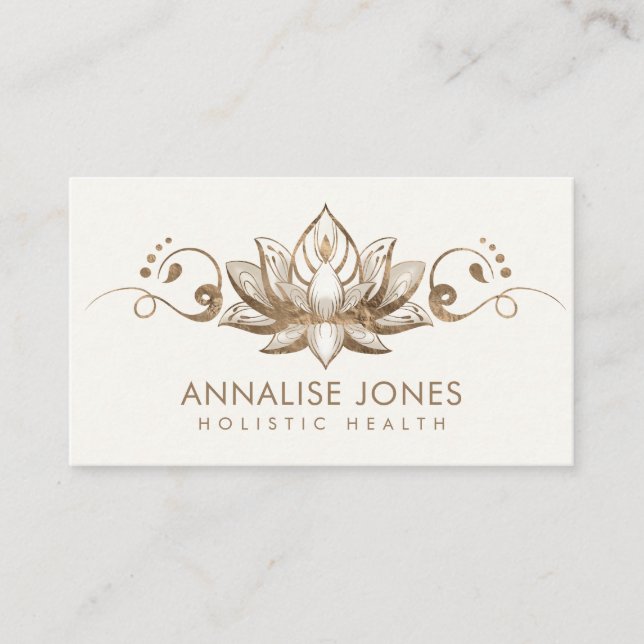 Tarjeta De Visita Elegante Lotus Ornament - oro pastel (Anverso)