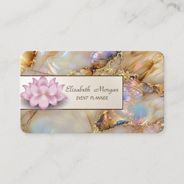 Tarjeta De Visita Elegante Lotus Perla Mármol (Anverso)