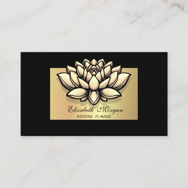 Tarjeta De Visita Elegante Lotus Professional,Faux Gold Frame Black (Anverso)