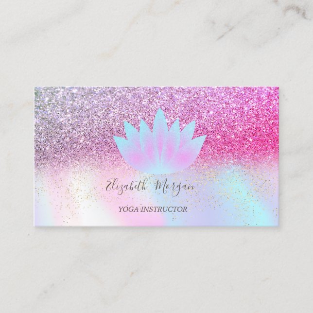 Tarjeta De Visita Elegante Lotus Purpurina Confetti Holographic (Anverso)
