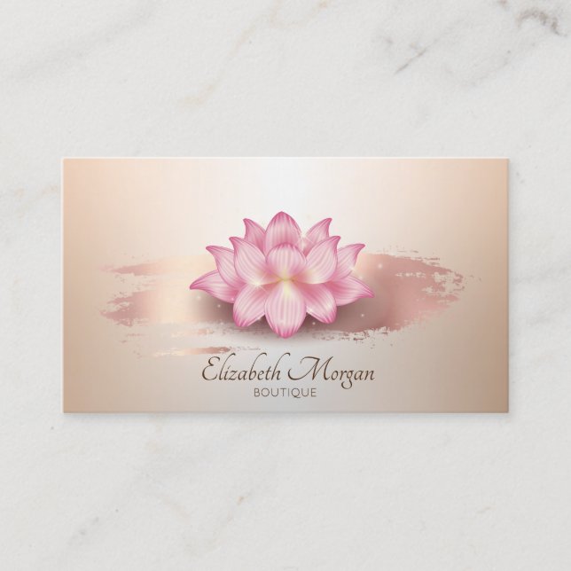 Tarjeta De Visita Elegante Lotus Rosa Cepillo de oro Stroke Lotus (Anverso)