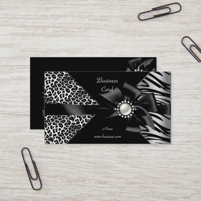 Tarjeta De Visita Elegante lucimiento de diamante negro de leopardo  (Anverso/Reverso In Situ)