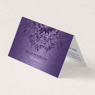 Tarjeta De Visita Elegante Lugar Profundo Morado Floral Sobre Púrpur
