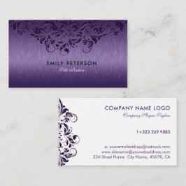 Tarjeta De Visita Elegante Lugar Profundo Morado Floral Sobre Púrpur