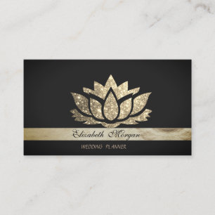 Tarjeta De Visita Elegante Lujo Chic Negro Falso Oro Brillo Loto