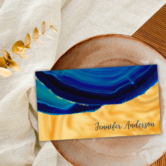 Tarjeta De Visita Elegante Lujo Chic Oro Azul Agata Redes Sociales