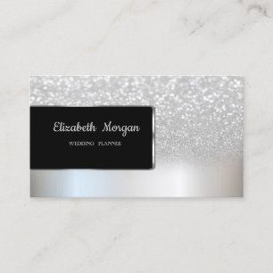 Tarjeta De Visita Elegante Lujo Chic Plateado Brillo Bokeh Ombre