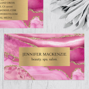 Tarjeta De Visita Elegante lujo de ágata rosa y dorado