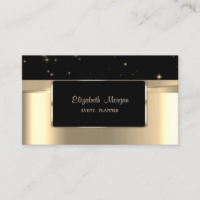 Tarjeta De Visita Elegante Lujo Elegante, Faux Gold, Negro (Anverso)