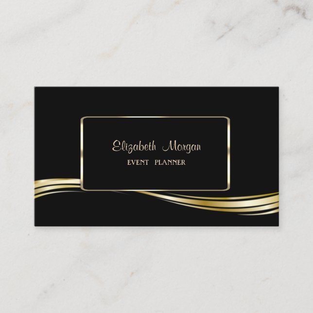 Tarjeta De Visita Elegante Lujo Elegante, Faux Gold, Negro (Anverso)