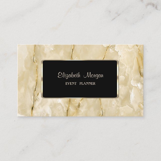 Tarjeta De Visita Elegante Lujo Elegante, Moderno, Marco Negro, Márm (Anverso)