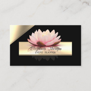 Tarjeta De Visita Elegante Lujo Elegante, Negro,Marco dorado,Lotus