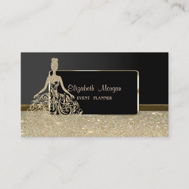 Tarjeta De Visita Elegante Lujo Elegante, Purpurinoso Faux Gold (Anverso)