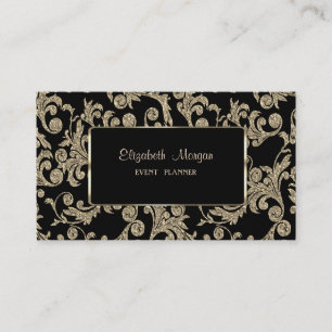 Tarjeta De Visita Elegante Lujo Estilo, Remolinos de Brillo Dorado,