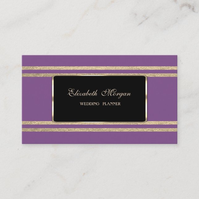 Tarjeta De Visita Elegante Lujo, Faux Gold Stripes Purpurinoso (Anverso)