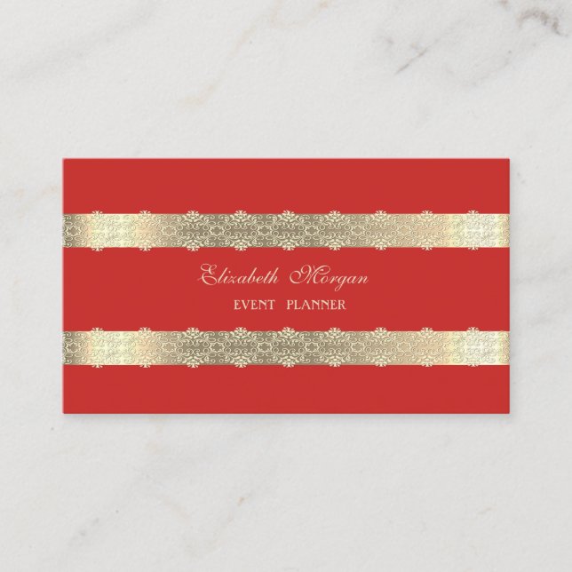 Tarjeta De Visita Elegante Lujo Moderno, Banda De Oro, Lace, Rojo (Anverso)