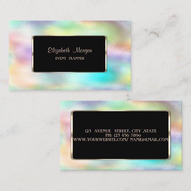 Tarjeta De Visita Elegante Lujo Moderno Holográfico Colorido (Anverso / Reverso)