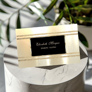 Tarjeta De Visita Elegante Lujo, Negro, Faux Gold Stripes Purpurinos