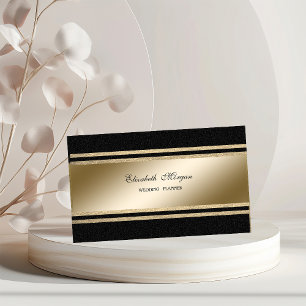 Tarjeta De Visita Elegante Lujo, Negro, Faux Gold Stripes Purpurinos