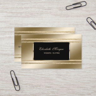 Tarjeta De Visita Elegante Lujo, Negro, Faux Gold Stripes Purpurinos