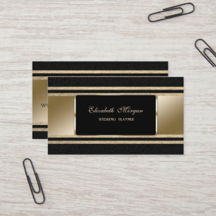 Tarjeta De Visita Elegante Lujo, Negro, Faux Gold Stripes Purpurinos
