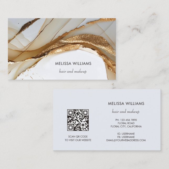 Tarjeta De Visita Elegante lujo oro 3D abstracto | Código QR (Anverso / Reverso)