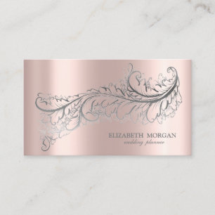 Tarjeta De Visita Elegante lujo plata pluma rosa oro