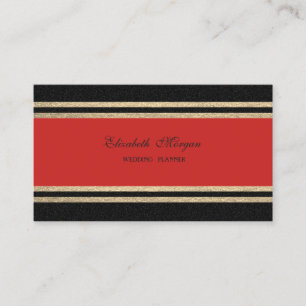 Tarjeta De Visita Elegante Lujo, Rojo, Faux Gold Stripes Purpurinoso