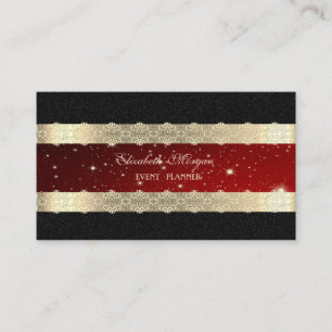 Tarjeta De Visita Elegante lujo rojo, rayas doradas, encaje, negro