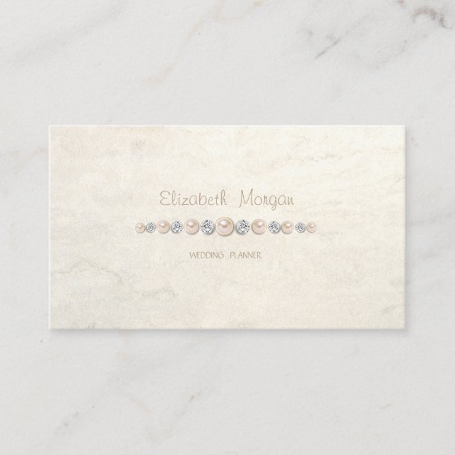 Tarjeta De Visita Elegante Lujo Simple, Diamantes, Perlas (Anverso)