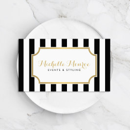 Tarjeta De Visita Elegante lujosa audaz franjas en blanco y negro